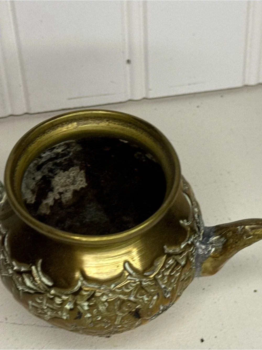 Vintage Mini Brass Metal Tea Pot Kettle w/ D Handle | MCM | Engraved